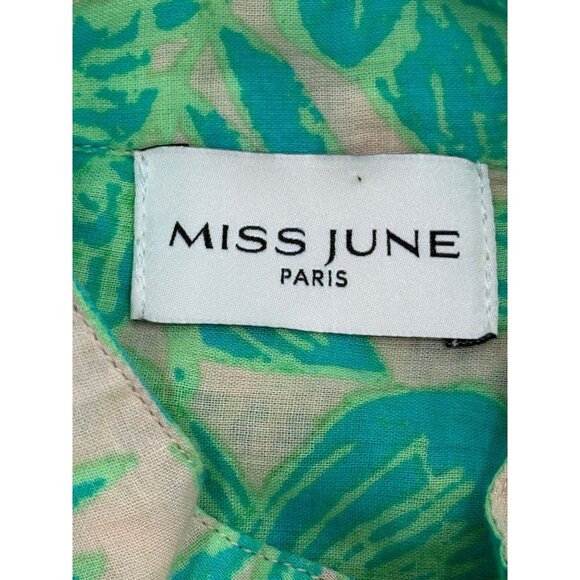 Miss June Floral Sleeveless Ruffle Dress Green Beige Gold-Button Womens One Size - Picture 4 of 7